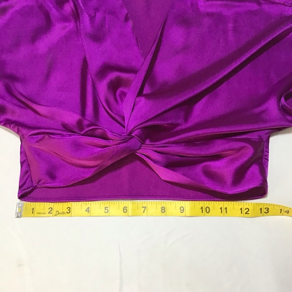 Zara Women's Purple Cropped Satin Knot Front Blouse - Picture 8 of 8